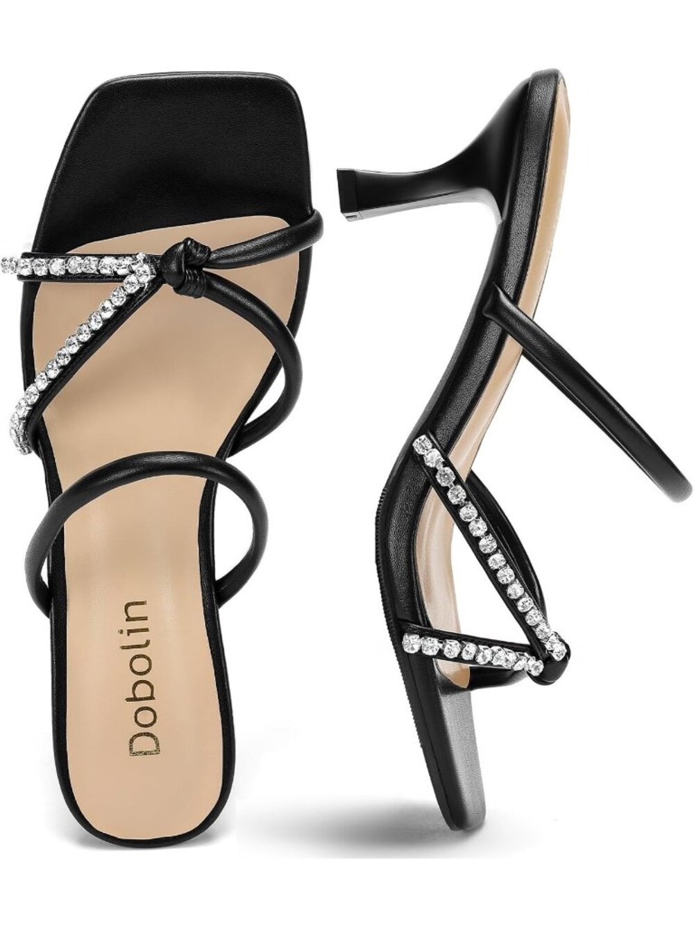 Women's Black Summer Comfortable Open Toe Strappy Slides Kitten Heeled Sandals